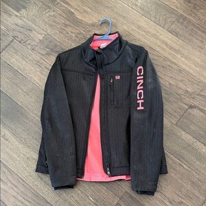 Cinch Black Jacket with Pink Lining and Sleeve Logo